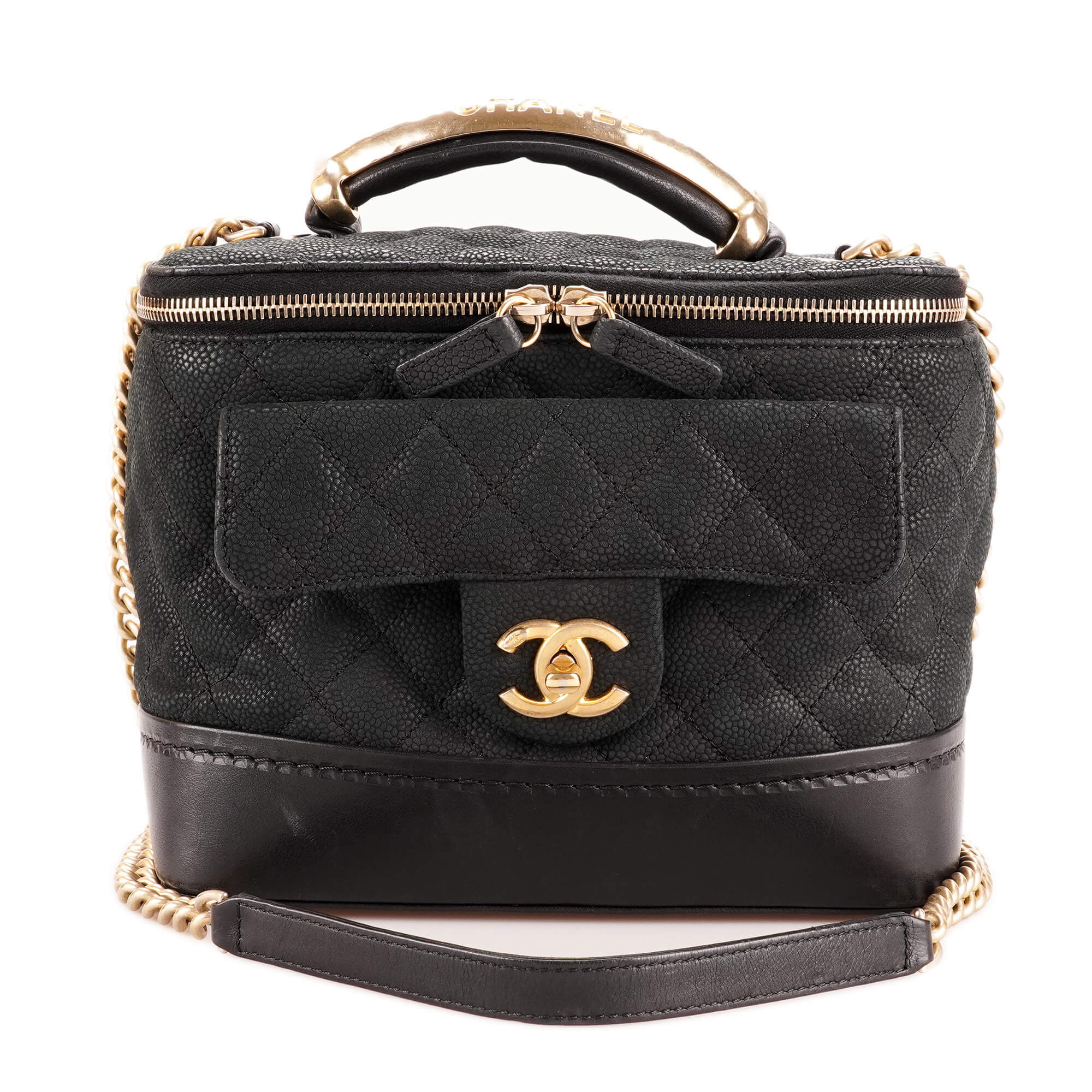 Chanel - Black Caviar Leather CC Logo Vanity Case Bag 